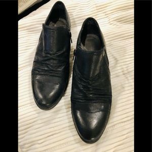 Black leather short ankle boots